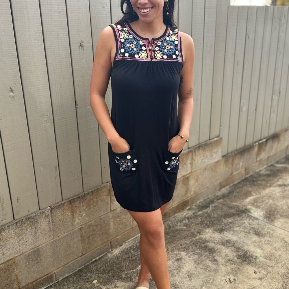 INC International Concepts Black Dress with Floral Embroidery
